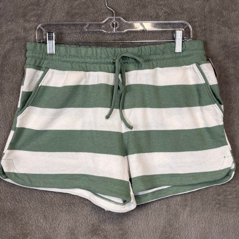 Maurices Sage Green‎ White Striped Terry Knit Lounge Shorts Mid Rise Medium NWT